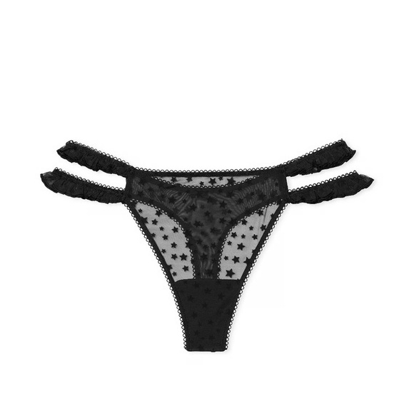 PINK Victoria’s Secret Wink Strappy Thong Panty Black Size M - Picture 1 of 3